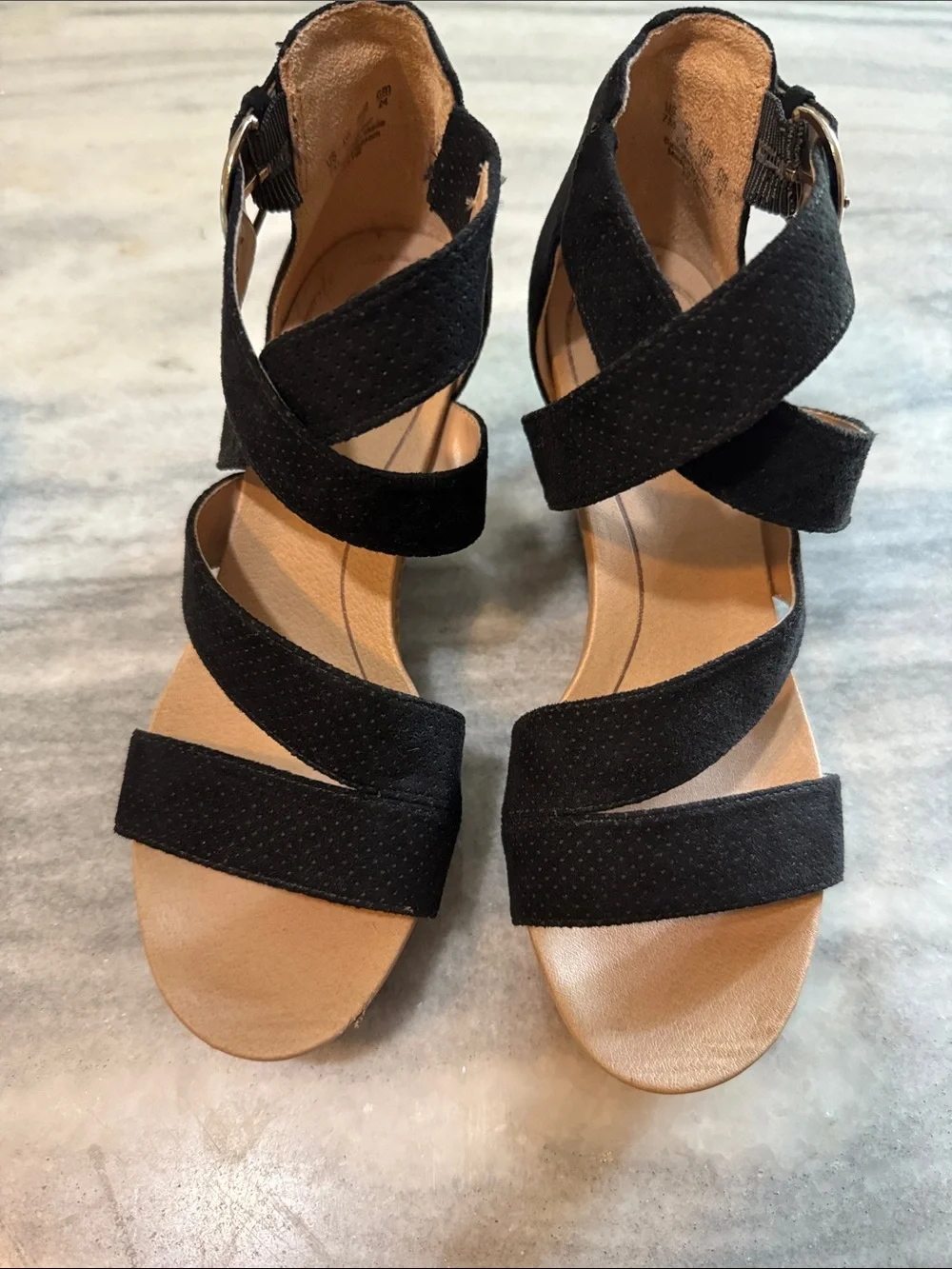 Dr. Scholl's Black Strappy Wedge High Heel Sandals Quality Comfort Size 7 - Picture 6 of 15